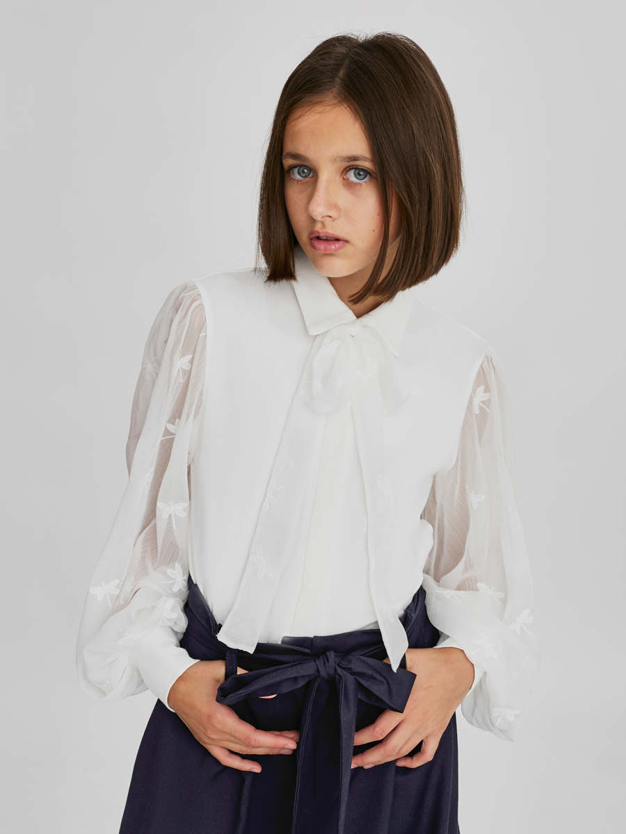 Блузка блузка трикотажная школьная белая button blue 158