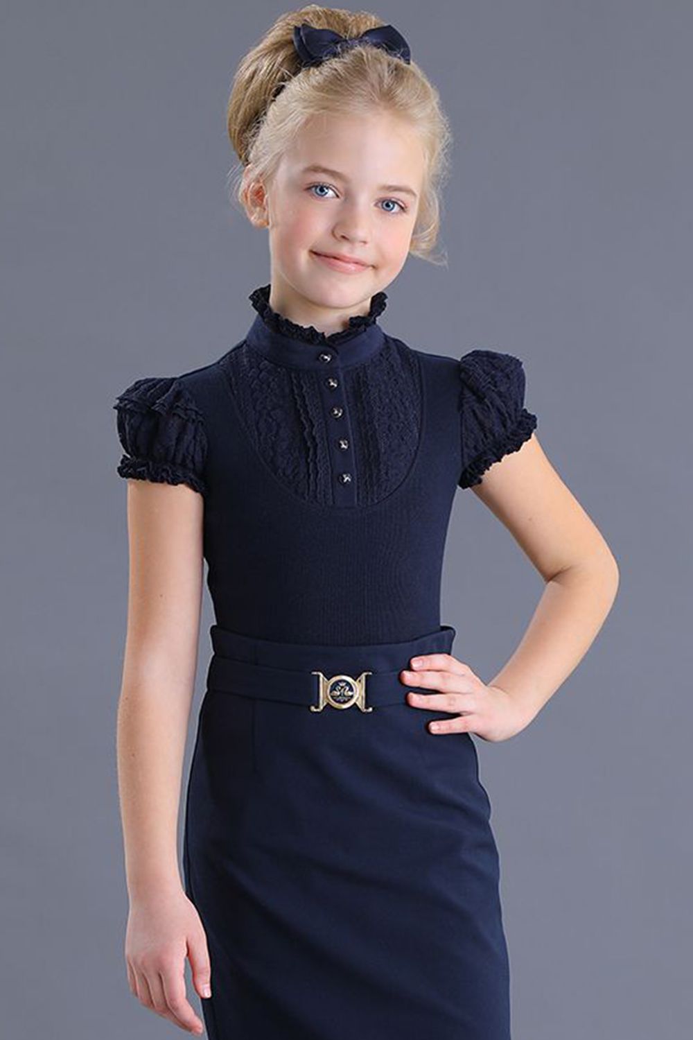 Блуза Маленькая Леди, размер 140, цвет синий FSL-286/1-519 - фото 1