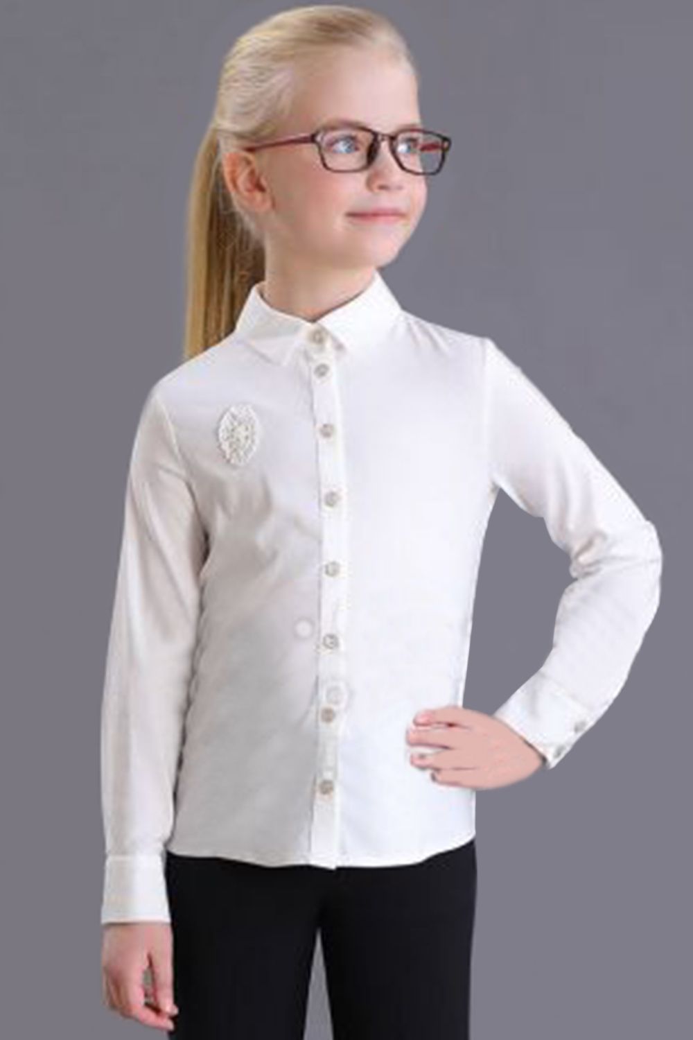 Блуза Маленькая Леди, размер 128, цвет белый FSL-215-519 - фото 1