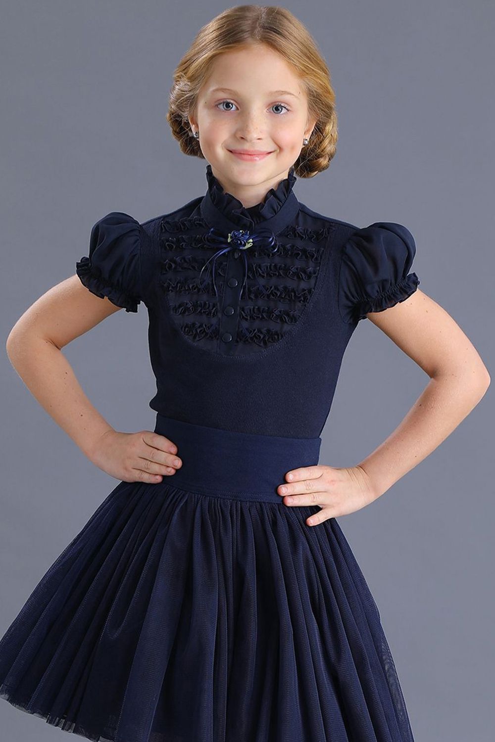 Блуза Маленькая Леди, размер 158, цвет синий 747-519-ТХР-2*2/260 - фото 1