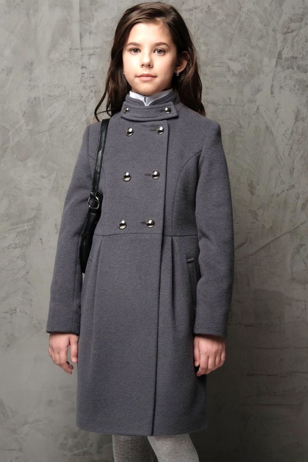 Пальто для девочки D173 серый Mamma Mila